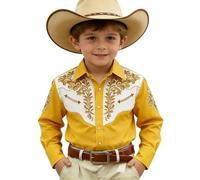 Generisch 2026 Camisa de Occidente con Estampado Vaquero de Manga Larga con Botones Top Casual para Niños y Adolescentes, amarillo, 8-9 años