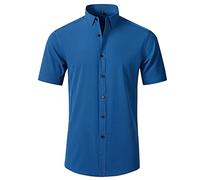 Generisch 2026 Camisas de hombre, mangas cortas, 4-Way Stretch, sin arrugas, camisa casual de botones (Azul Oscuro, 44)