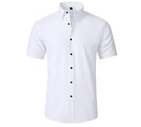 Generisch 2026 Camisas de hombre, mangas cortas, elástico 4 vías, sin arrugas, camisa casual de botones (Blanco, 46)