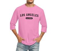 Generisch 2026 Camiseta para hombre con mangas 3/4 letras nombres de ciudades cómodo cuello redondo ajuste de color sólido camisetas tops, Rosa., S