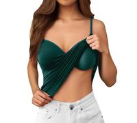 Generisch 2026 Camisola cómoda sin costuras con sujetador integrado, camiseta sin mangas acolchada, suave y elástica, Verde oscuro., XXL