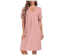 Generisch 2026 - Camisón de Pijama Mujer Manga Corta/Larga, Ropa de Dormir Abotonada, Top, Camisón Boyfriend, Camisón con Botones, Rosa., XL