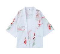 Generisch 2026 Cárdigan kimono para hombre Camisas de gran tamaño Patrón Popular Impreso Top Laooísta Moda Holgado, Blanco, L