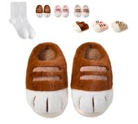 Generisch 2026 Cat Paw Slippers, lindas zapatillas 3D con patas de gato, cálidas, cozy furry animal Paw House Shoes, marrón café, 38/39 EU