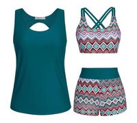 Generisch 2026 chaleco conservador bikini estampado traje de baño conjunto de tres piezas, 9 para niño, azul claro, L