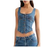 Generisch 2026 Chaleco Corto Mujer Chaleco Vaquero sin Mangas Camiseta sin Mangas de Corte Bajo Ajuste Ajustado Chaleco Moda Chaleco, azul, L