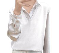 Generisch 2026 Chaleco de punto de invierno, sin mangas, cárdigan de gran tamaño, camisas superpuestas, blusas para mujer, suéter de malla gruesa, cuello en V, cómodo, Blanco, XL