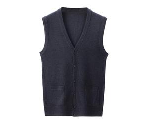 Generisch 2026 Chaleco de suéter de invierno para hombre con una hebilla y cuello en V Camisa sin cuello de lana de color puro chaleco tipo de cuerpo combinado sin capucha, gris oscuro, XL