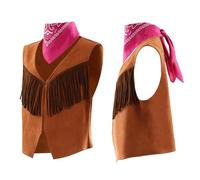 Generisch 2026 Chaleco de vaquero occidental para festival con flecos con bandana para, marrón, L
