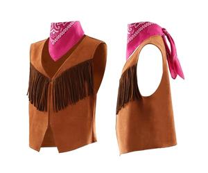 Generisch 2026 Chaleco de vaquero occidental para festival con flecos con bandana para, marrón, XL