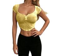 Generisch 2026 Chaleco transparente para mujer con cuello redondo profundo con botones para uso diario en primavera (amarillo, XL)