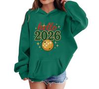 Generisch 2026 - Chaqueta con capucha con estampado de dibujos animados sudadera para niños pequeños Año Nuevo estampado diario escuela exterior, verde, 8-9 años
