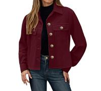 Generisch 2026 Chaqueta corta casual con cuello alto bolsillos dobles, ropa exterior engrosada estilo camisa abotonada fr invierno, Vino, XXL