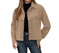 Generisch 2026 Chaqueta corta casual con cuello alto bolsillos dobles, ropa exterior engrosada estilo camisa abotonada fr invierno, caqui, XL