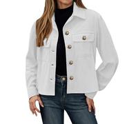 Generisch 2026 Chaqueta corta casual con cuello alto bolsillos dobles, ropa exterior engrosada estilo camisa abotonada fr invierno, Blanco, S