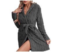 Generisch 2026 Chaqueta De Invierno De Las Mujeres Manga Larga Coral Fleece Bata Gruesa Longitud Media Ropa de Dormir Ropa de Dormir Ropa de Hogar Pre, gris, M