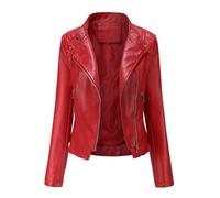 Generisch 2026 Chaquetas de Cuero para Mujer Abrigo de Moto Faux Corto Ligero Cuero Sintético Crop Coat, rojo, M