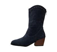Generisch 2026-Comercio Exterior Otoño e Invierno Botas de Mujer Tela Vaquero Tacón Bloque Tacón Bajo Hebilla De Cinturón Botas Altas, azul, 40 EU