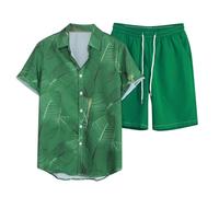 Generisch 2026 Conjunto de camisa de manga corta para hombre, estampado de moda, camisa holgada de talla grande, pantalones cortos, conjunto de dos piezas para hombre, verde, XL
