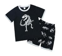 Generisch 2026 Conjunto de ropa de dinosaurio para niños, camiseta y pantalones cortos que brillan en la oscuridad, ropa de juego de verano de 2 piezas para niños pequeños de 2 a 8 años, cómoda tela