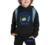 Generisch 2026 Conjunto de sudadera con estampado de memoria Parte superior única Pantalones cómodos comienzo de la escuela Sudadera con capucha Manga larga Ropa casual para, Negro , 4-5 años