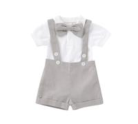 Generisch 2026 Conjunto Formal Bebé Manga Corta Mameluco Pantalones Cortos Pajarita Boda Trajes Ropa, gris, 12-18 meses