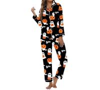 Generisch 2026 Conjuntos de pijama para mujer con estampado de Halloween, cuello abotonado, pantalones de manga larga, conjunto de ropa de dormir, ropa de estar cómoda para relajarse en casa