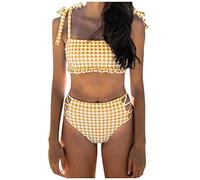 Generisch 2026 Cuadrícula Impresión Camisola Traje de Baño de Dos Piezas Tankinis Conjunto para Mujer con Diseño de Moda Alta Calidad, amarillo, S