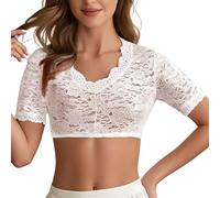 Generisch 2026 Damend Ding Dong Chaleco de Encaje Oktoberfest Cuello en V Mangas Caladas Oficina Vacaciones Color puro Combinar Jeans Primavera, Blanco, XXL