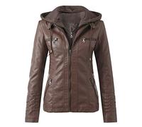 Generisch 2026 - Delgado con cremallera cinturón ollas fuera chaqueta traje cuello abrigos de motocicleta para mujeres señoras invierno S, marrón, 4XL