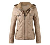 Generisch 2026 - Delgado con cremallera cinturón ollas fuera chaqueta traje cuello abrigos de motocicleta para mujeres señoras invierno S, caqui, XL
