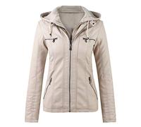 Generisch 2026 - Delgado con cremallera cinturón ollas fuera chaqueta traje cuello abrigos de motocicleta para mujeres señoras invierno S, beige, XL