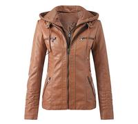 Generisch 2026 - Delgado con cremallera cinturón ollas fuera chaqueta traje cuello abrigos de motocicleta para mujeres señoras invierno S, café, XXL