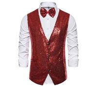 Generisch 2026 Disfraz de Carnaval Chaleco de Traje de Hombre Slim Fit Business Boda sin Mangas Tanque con Corbata, Vino, 3XL