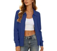 Generisch 2026 Elegante Cárdigan de Mujer con Cuello en V Clásico Mangas Largas Frente Abierto Corte Ligero para Invierno, azul, M