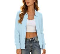 Generisch 2026 Elegante Cárdigan de Mujer con Cuello en V Clásico Mangas Largas Frente Abierto Corte Ligero para Invierno, azul claro, L