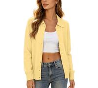 Generisch 2026 Elegante Cárdigan de Mujer con Cuello en V Clásico Mangas Largas Frente Abierto Corte Ligero para Invierno, amarillo, XL