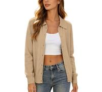 Generisch 2026 Elegante Cárdigan de Mujer con Cuello en V Clásico Mangas Largas Frente Abierto Corte Ligero para Invierno, caqui, S