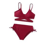 Generisch 2026-elegante traje de baño de dos piezas para niñasplaya tropical estampado floral UPF 50 protección solar, Vino, 10-11 años