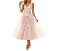 Generisch 2026 Elegante vestido de cóctel sin mangas con cuello en V vestido de noche midi fluido casual ajuste cómodo estilo versátil para damas en la vida cotidiana oficina vacaciones, Rosa claro