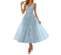 Generisch 2026 Elegante vestido de cóctel sin mangas con cuello en V vestido de noche midi fluido casual ajuste cómodo estilo versátil para damas en la vida cotidiana oficina vacaciones, azul, XL