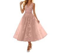 Generisch 2026 Elegante vestido de cóctel sin mangas con cuello en V vestido de noche midi fluido casual ajuste cómodo estilo versátil para damas en la vida cotidiana oficina vacaciones, Rosa., S