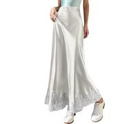Generisch 2026 Falda de satén con ribete de encaje completo, cintura alta, elegante falda midi ajustada con drape fluido -, Wh3, XS