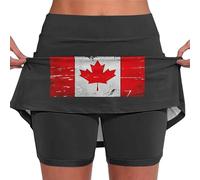 Generisch 2026 Falda deportiva para mujer con bolsillos laterales y braga integrada, falda casual de verano con estampado de bandera de Canadá para uso diario, Negro , M