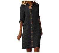 Generisch 2026 Falda Midi Vestido Camisero de Manga 1/2 Vestido Casual de Algodón, Negro , S