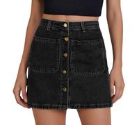 Generisch 2026 Faldas Vaqueras Mujer Denim Cintura Alta Moda Mini Falda Lápiz Elástica con Botones Frontal Bolsillos Caja de Música, Negro , L