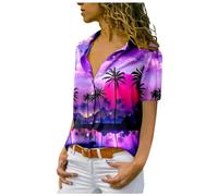 Generisch 2026 Fshion - Camiseta de manga corta con botones para mujer, morado, 3XL