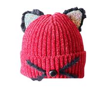 Generisch 2026 Gorro de punto con diseño de animales para niños pequeños, cálido y suave gorro de invierno con orejas de gato para niños y niñas, rojo, 1-6 años