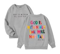 Generisch 2026 Gott ist in ihr sie wird nicht Hoodie Sweatshirt mit Bibelvers Preppy Top für Schule Freizeit Outdoor, gris, 9-10 años