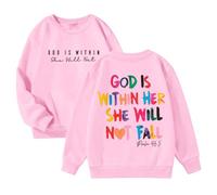 Generisch 2026 Gott ist in ihr sie wird nicht Hoodie Sweatshirt mit Bibelvers Preppy Top für Schule Freizeit Outdoor, Rosa., 9-10 años